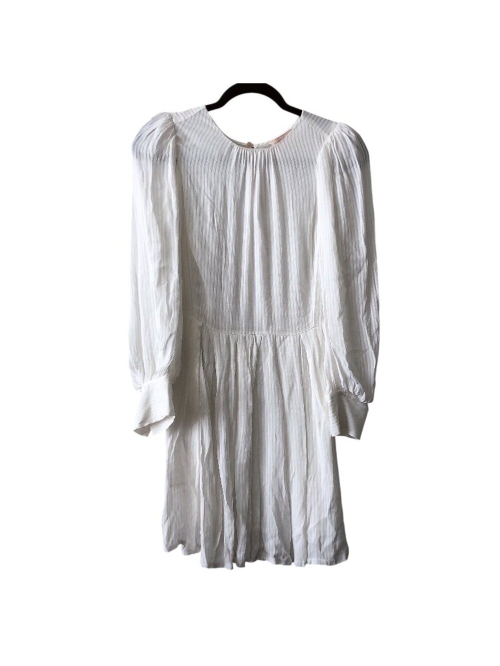 Rebecca Taylor White Striped Long-Sleeve Pleated Dress 4